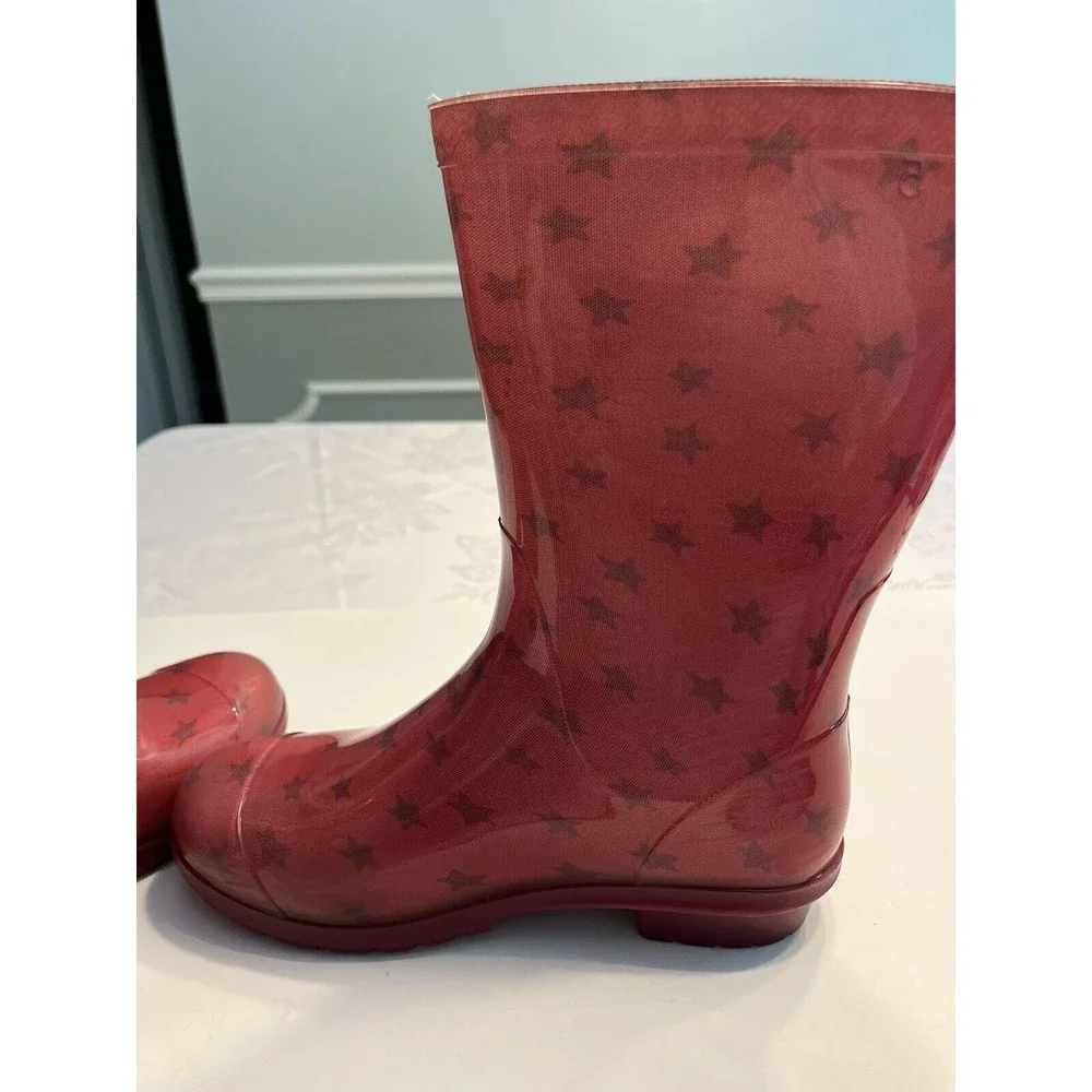 UGG Kids Youth Girls Boots Raana Rubber Rain Waterproof Pink Stars Size 5 ~ USA